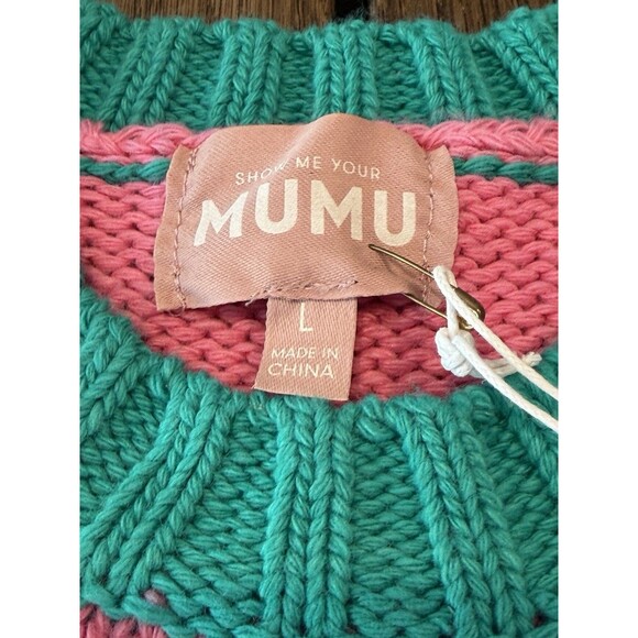 Show Me Your Mumu Oversized Knit Ski Sweater Women’s Sz L Pink Multi Heavyweight - Picture 7 of 13